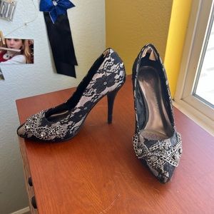 Lace and Chain Black Heels